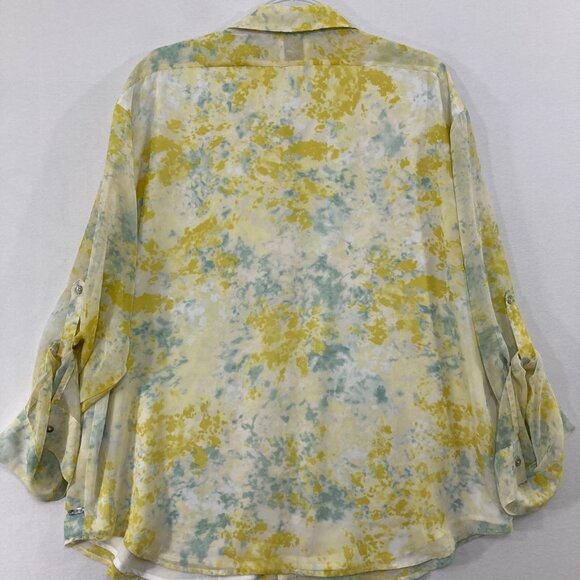 Calvin Klein Top size XL Multi Color Tie Dye Soft Flowy Elegant Button Down - Picture 11 of 12